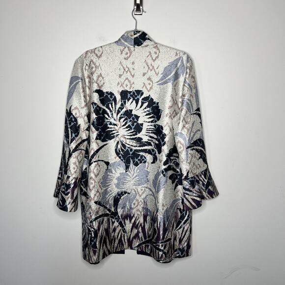 Chicos Jacket Womens Large Open Front Brocade Floral Bell Sleeve Textured Boho - Picture 2 of 10